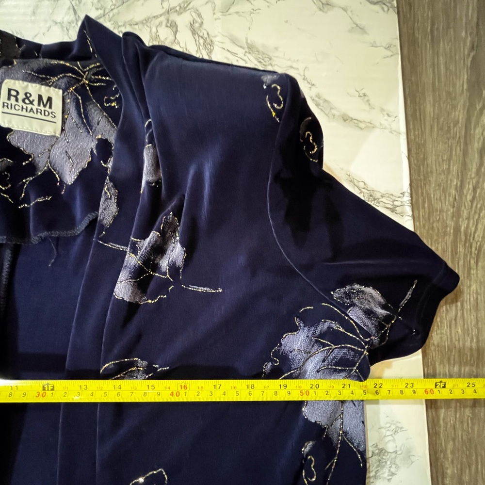 Ladies R & M RICHARDS navy and blue floral short sleeved cardigan dressy church - Picture 13 of 14